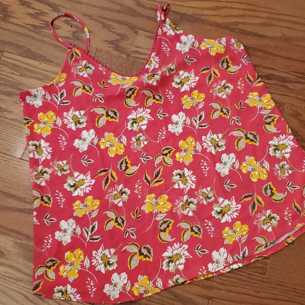 LOFT Coral Pink Floral Camisole with Yellow and White Flowers